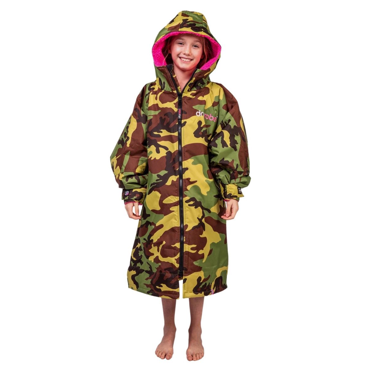 Dryrobe Advance Langarm-Ponchojacke pink-camo-kids