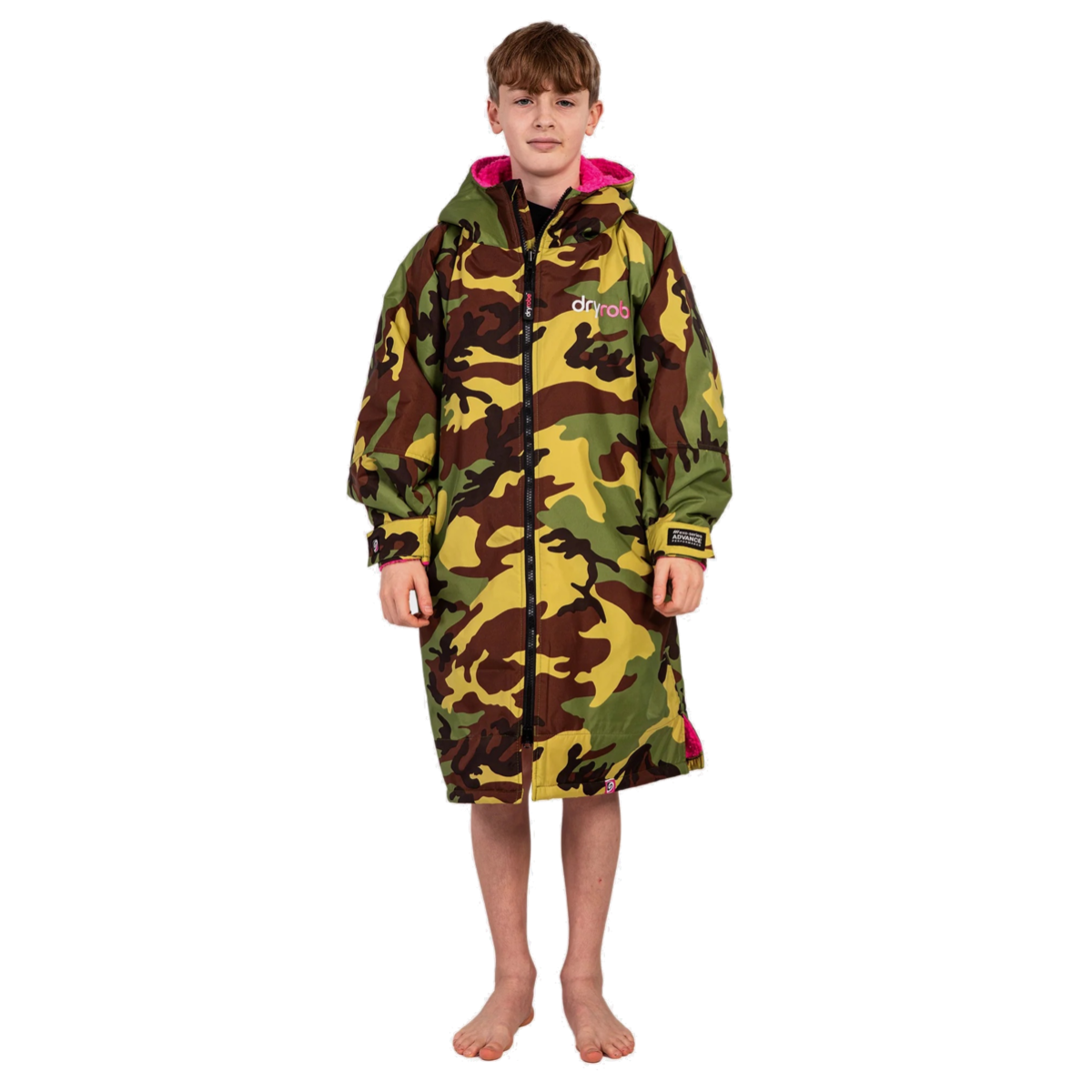 Dryrobe Advance Langarm-Ponchojacke pink-camo-kids